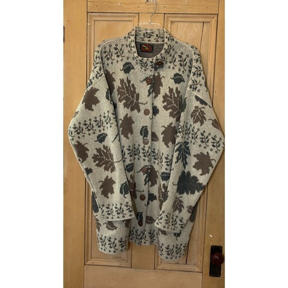 Alps Fine Apparel Womens Vintage 90s Wool USA Leaf Cardigan Size XL Beige FA EXC - Picture 2 of 12
